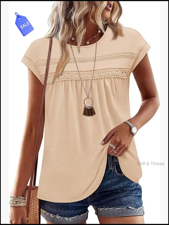 Tops - Lace Crochet Cap Sleeve T-Shirt Blouse Summer Top